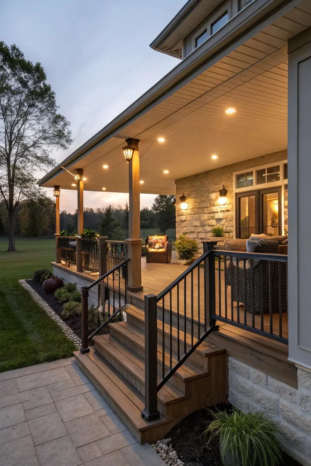 Covered deck porch with lighting NJ