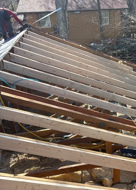 New timber roof framing viewed from above